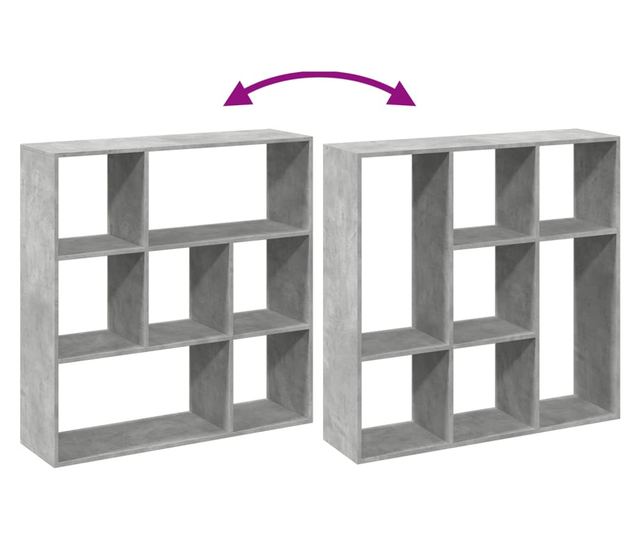 betonszürke szerelt fa elválasztó könyvespolc 102x29x103,5 cm