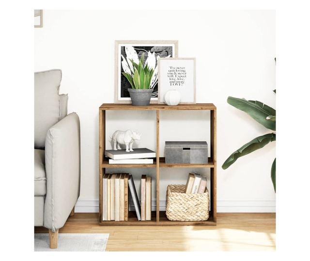 kézműves tölgy színű fa elválasztó könyvespolc 69,5x29x69,5 cm