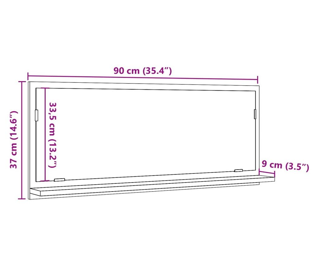 betonszürke szerelt fa tükrös fürdőszobaszekrény 90x11x37 cm - 9