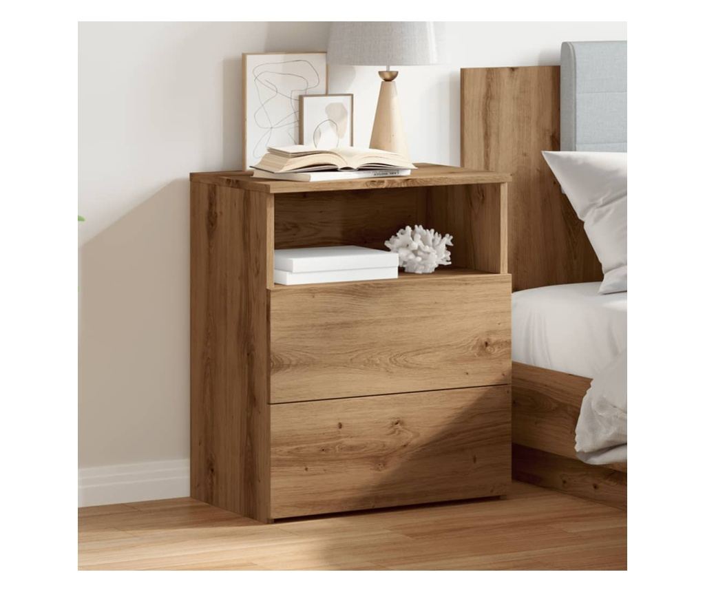 kézműves tölgy színű szerelt fa éjjeliszekrény 50 x 32 x 60 cm - 3