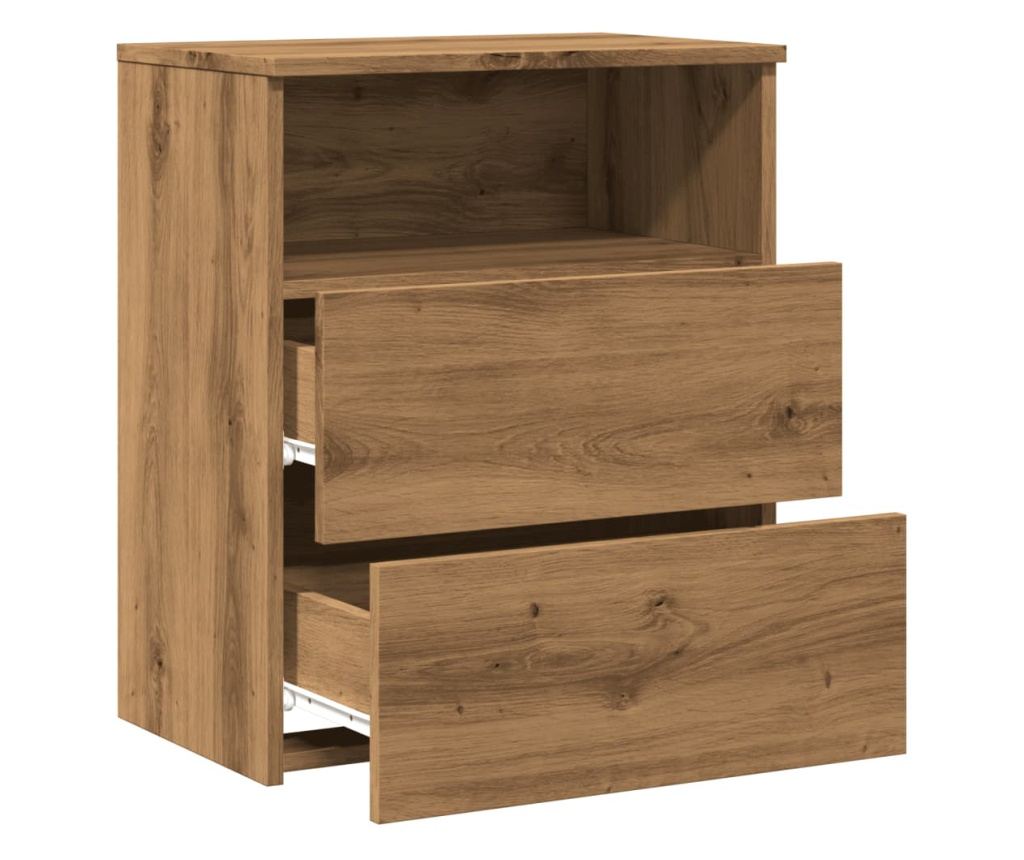 2 db kézműves tölgy színű szerelt fa éjjeliszekrény 50x32x60 cm - 8