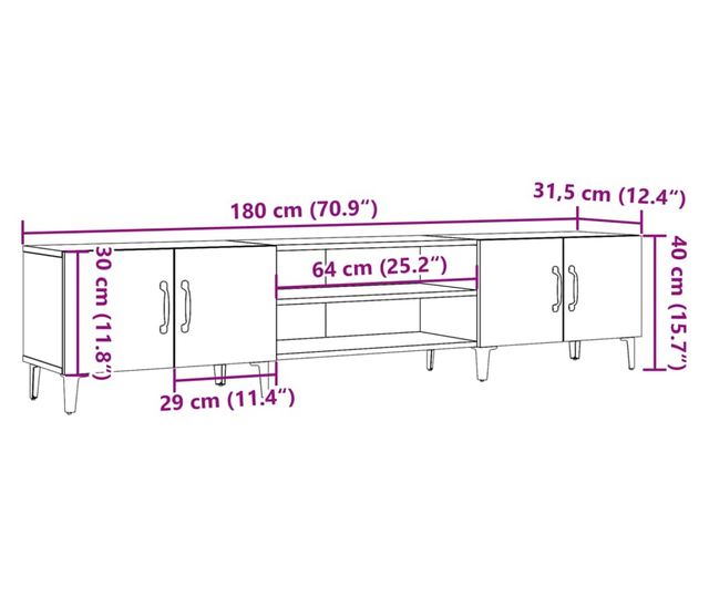 antik fa színű szerelt fa TV-szekrény 180 x 31,5 x 40 cm