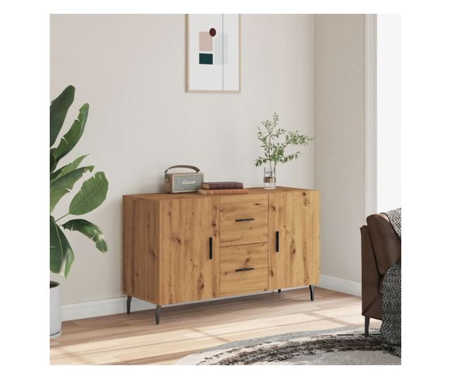 kézműves tölgy színű szerelt fa tálalószekrény 100 x 36 x 60 cm