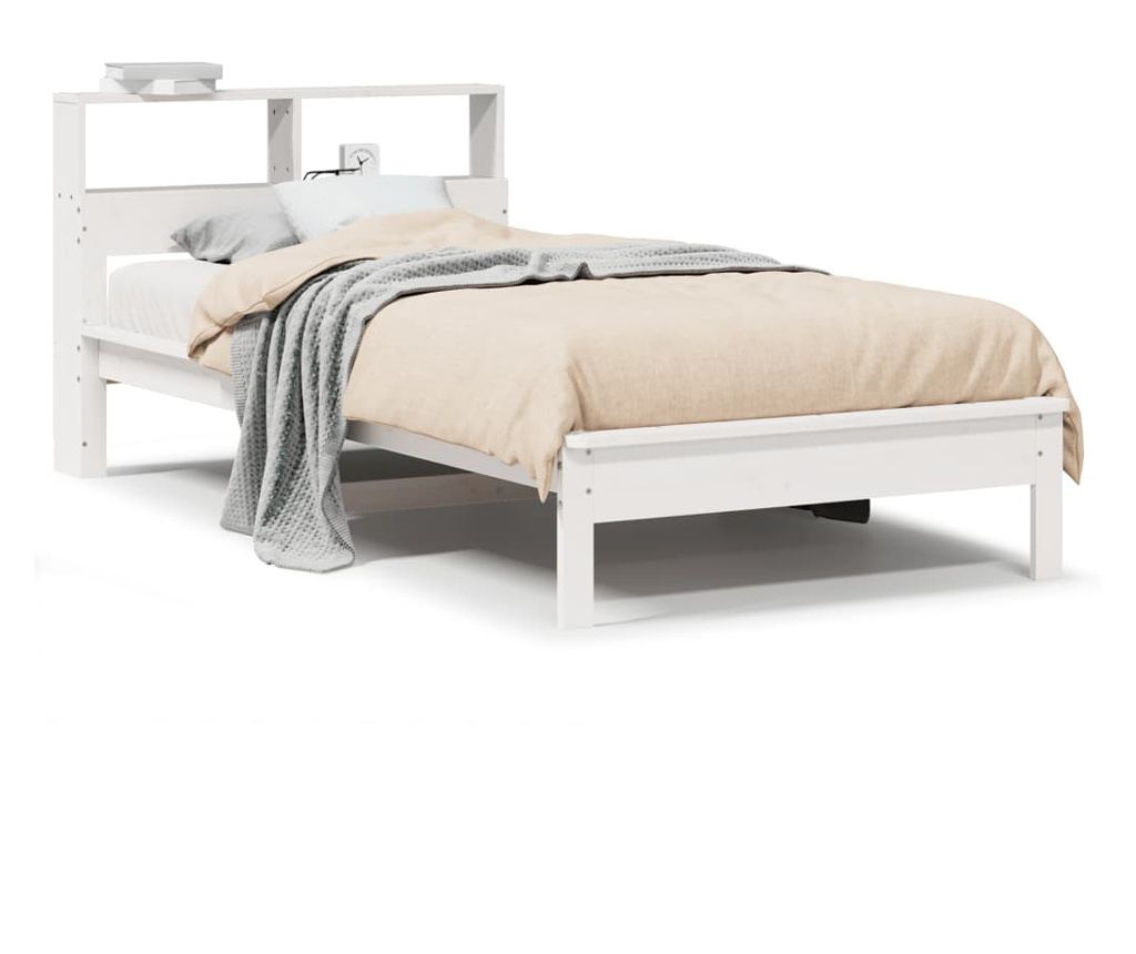 fehér tömör fenyőfa könyvespolcos ágy matrac nélkül 100x200 cm - 2