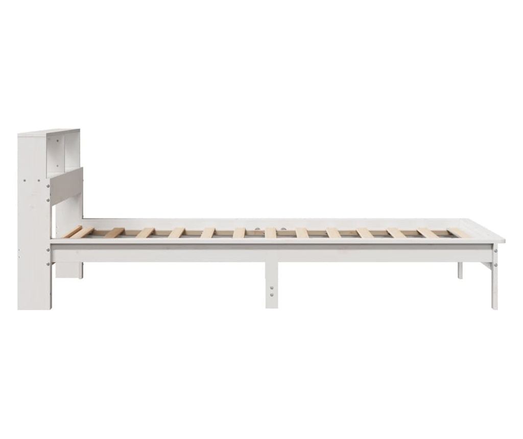 fehér tömör fenyőfa könyvespolcos ágy matrac nélkül 100x200 cm - 5