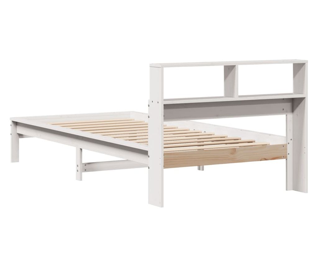 fehér tömör fenyőfa könyvespolcos ágy matrac nélkül 100x200 cm - 6
