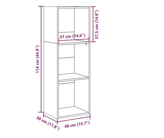 betonszürke szerelt fa könyvespolc 40 x 30 x 114 cm