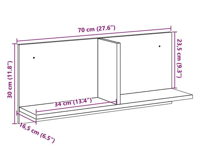 betonszürke szerelt fa faliszekrény 70 x 16,5 x 30 cm
