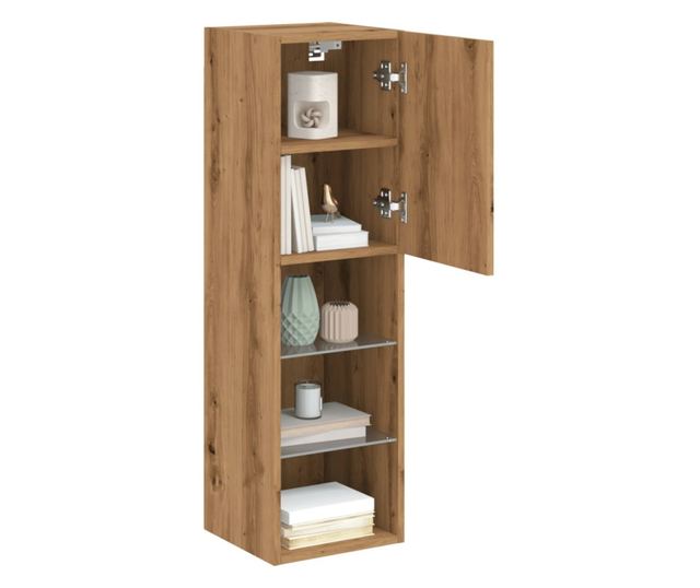 2 db kézműves tölgy TV-szekrény LED-lámpákkal 30,5x30x102 cm