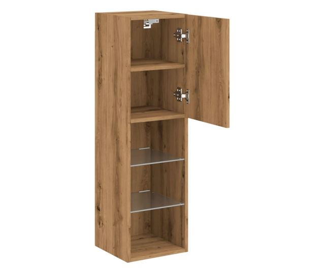 2 db kézműves tölgy TV-szekrény LED-lámpákkal 30,5x30x102 cm