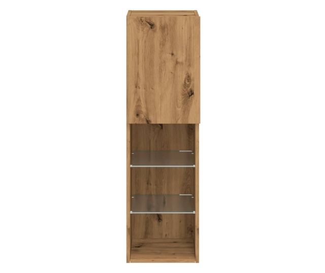 2 db kézműves tölgy TV-szekrény LED-lámpákkal 30,5x30x102 cm