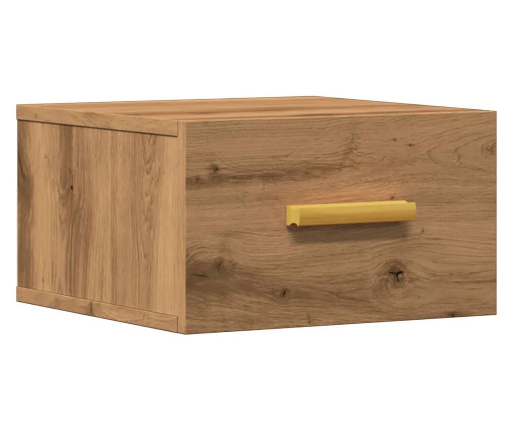 kézműves tölgy színű falra szerelhető éjjeliszekrény 35x35x20cm - 2