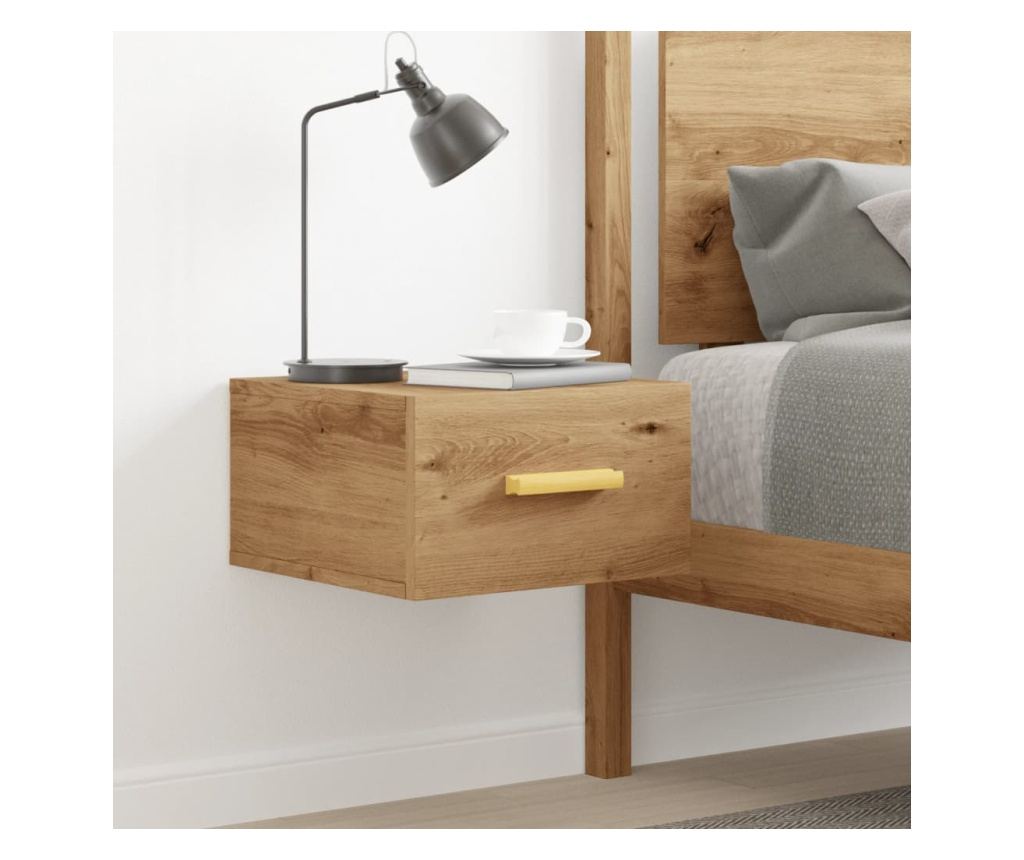 kézműves tölgy színű falra szerelhető éjjeliszekrény 35x35x20cm - 3