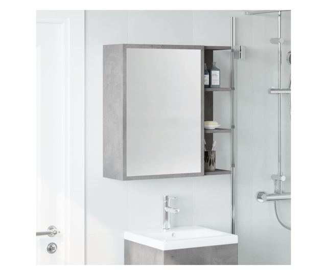 betonszürke szerelt fa tükrös fürdőszobaszekrény 62,5x20,5x64cm