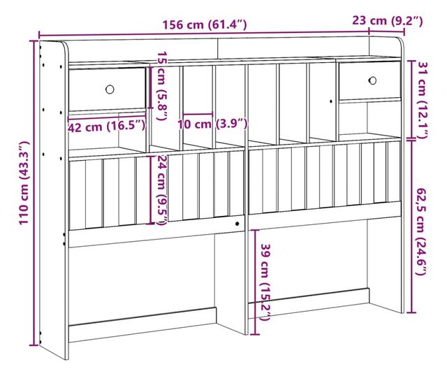 viaszbarna tömör fenyőfa fejtámla tárolóval 150 cm