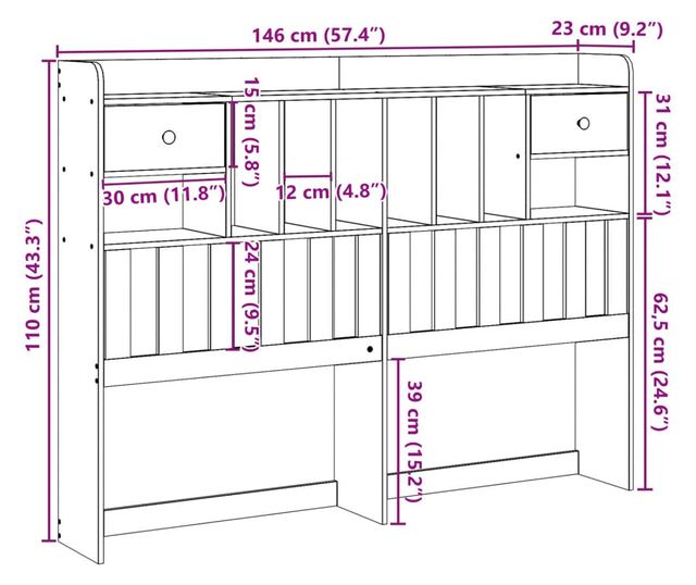 viaszbarna tömör fenyőfa fejtámla tárolóval 140 cm