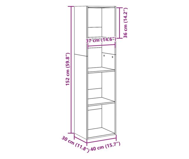 betonszürke szerelt fa könyvespolc 40 x 30 x 152 cm