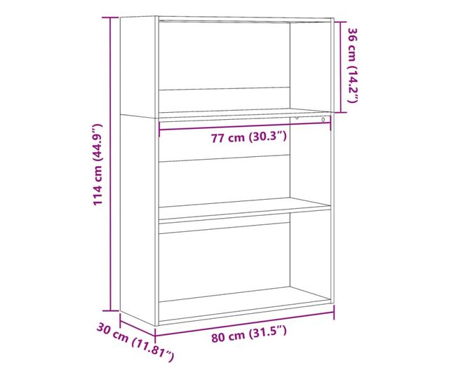 betonszürke szerelt fa könyvespolc 80 x 30 x 114 cm