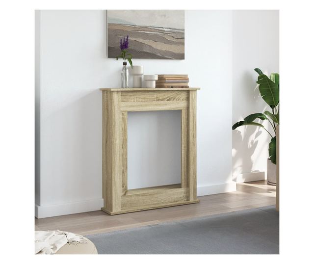 sonoma tölgy színű szerelt fa kandallóburkolat 75 x 20 x 87,5cm