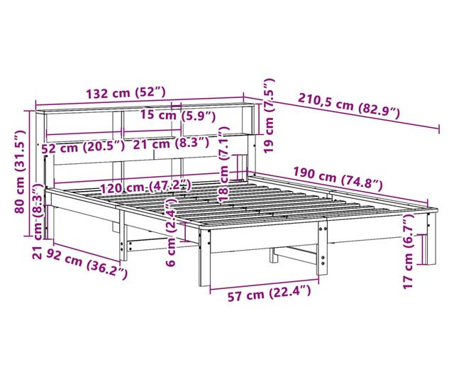 fehér tömör fenyőfa könyvespolcos ágy matrac nélkül 120x190 cm