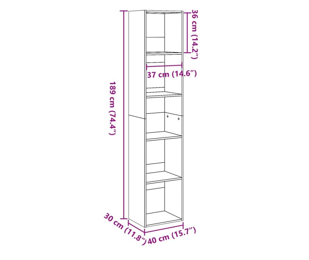 szürke sonoma színű szerelt fa könyvespolc 40 x 30 x 189 cm - 9