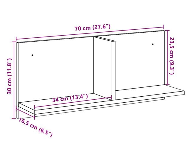 sonoma tölgy színű szerelt fa faliszekrény 70 x 16,5 x 30 cm