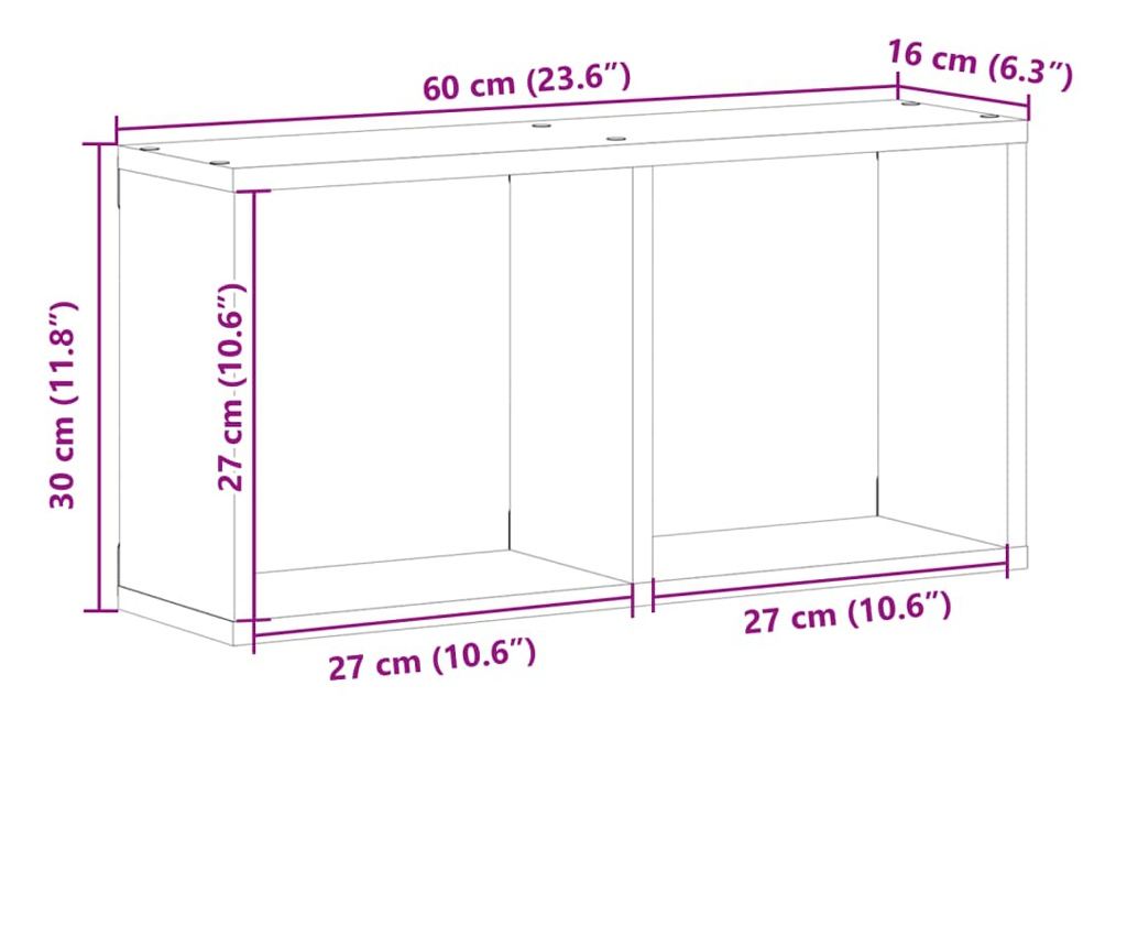 antik fa színű szerelt fa faliszekrény 60 x 16 x 30 cm - 9