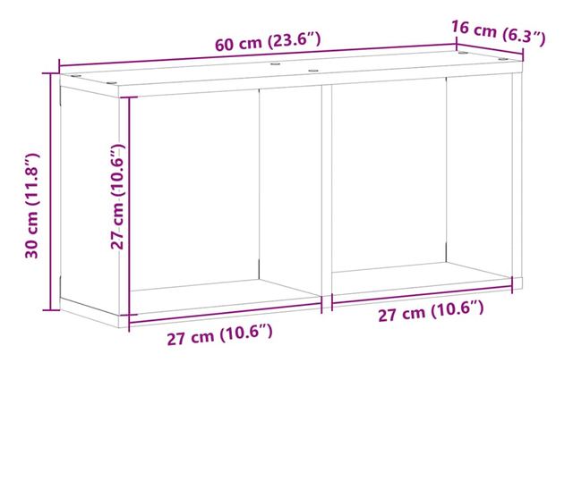 sonoma tölgy színű szerelt fa faliszekrény 60 x 16 x 30 cm