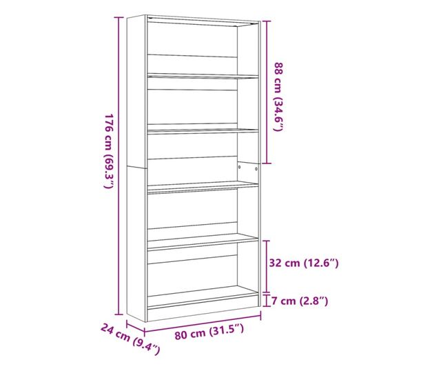 fehér szerelt fa könyvespolc 80 x 24 x 176 cm