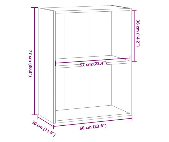 kézműves tölgy színű szerelt fa könyvespolc 60 x 30 x 77 cm
