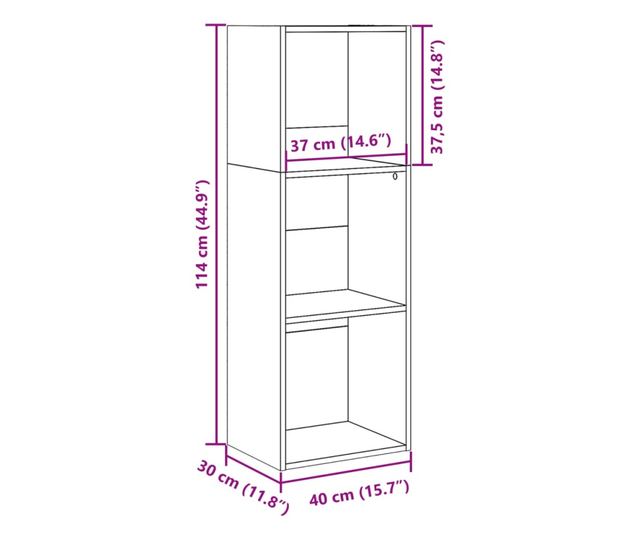 szürke sonoma színű szerelt fa könyvespolc 40 x 30 x 114 cm