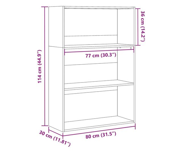 füstös tölgy színű szerelt fa könyvespolc 80 x 30 x 114 cm