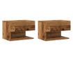 2 db antik fa színű falra szerelhető éjjeliszekrény