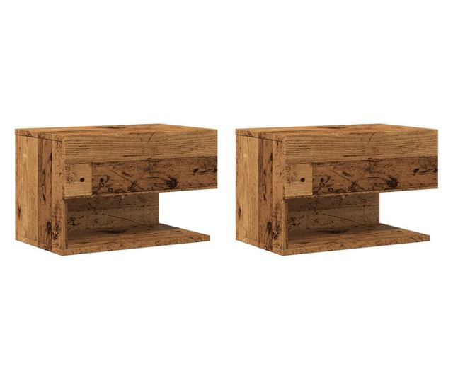 2 db antik fa színű falra szerelhető éjjeliszekrény