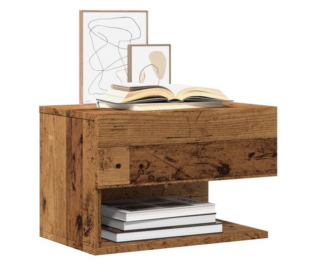 2 db antik fa színű falra szerelhető éjjeliszekrény