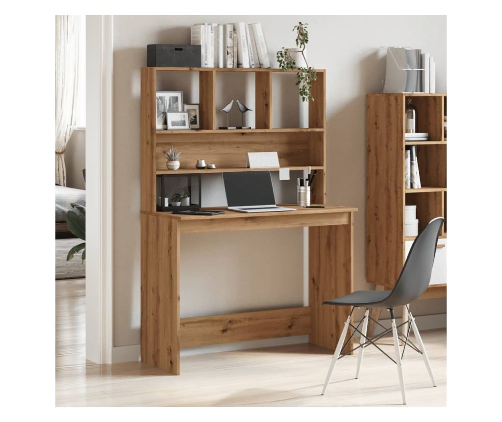 kézműves tölgy szerelt fa íróasztal polcokkal 102 x 45 x 148 cm - 2