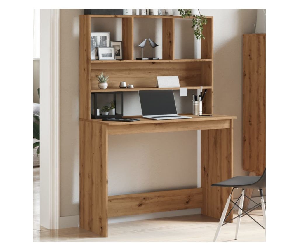 kézműves tölgy szerelt fa íróasztal polcokkal 102 x 45 x 148 cm - 3