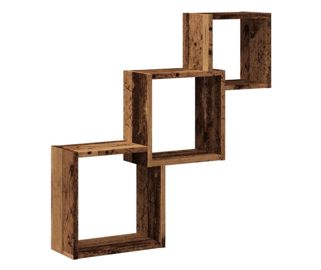 antik fa színű szerelt fa fali kocka polcok 68x15x68 cm - 2