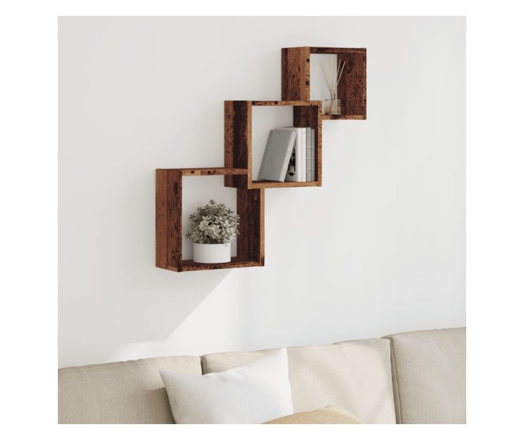 antik fa színű szerelt fa fali kocka polcok 68x15x68 cm - 3