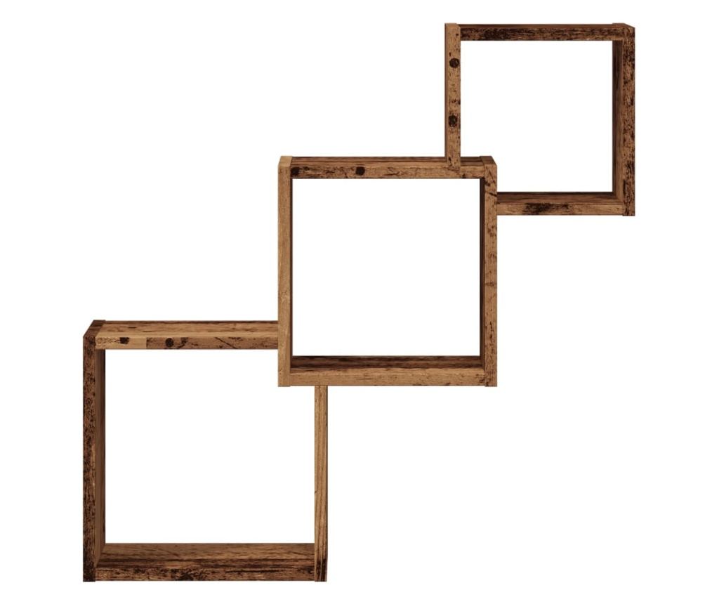 antik fa színű szerelt fa fali kocka polcok 68x15x68 cm - 4