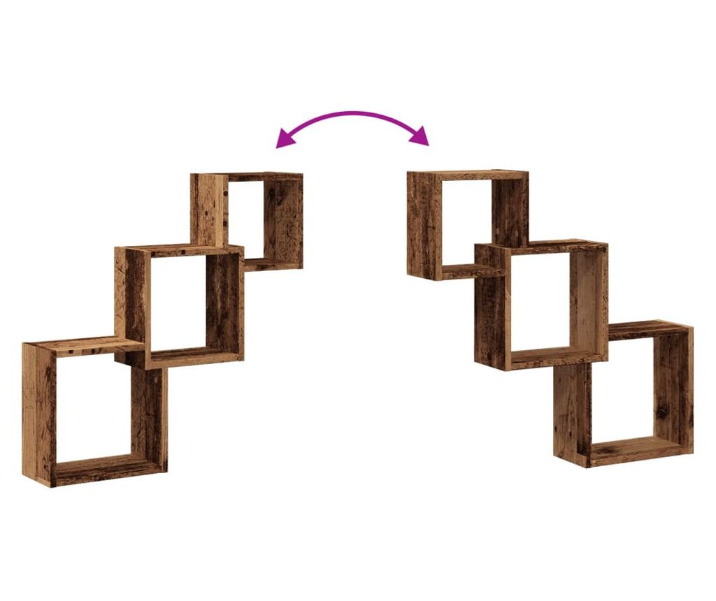 antik fa színű szerelt fa fali kocka polcok 68x15x68 cm - 7