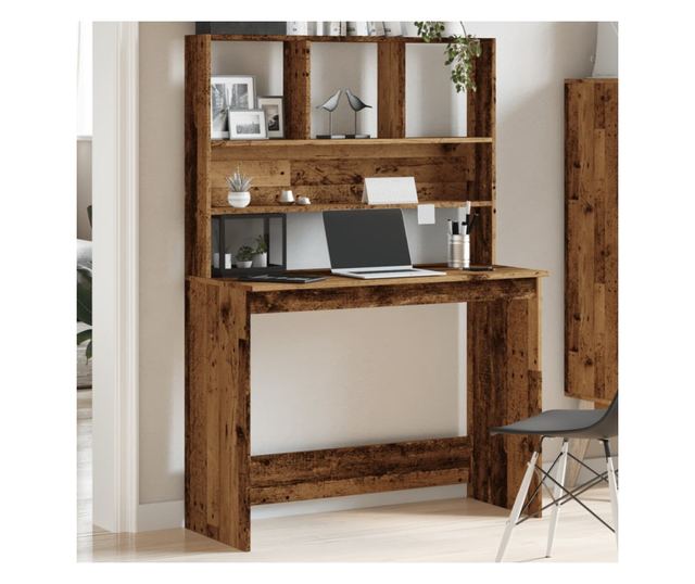 antik fa színű szerelt fa íróasztal polcokkal 102 x 45 x 148 cm