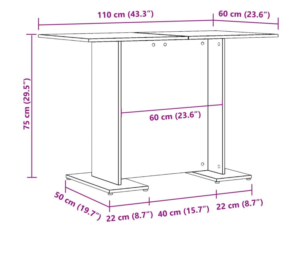 antik fa színű szerelt fa étkezőasztal 110 x 60 x 75 cm - 10