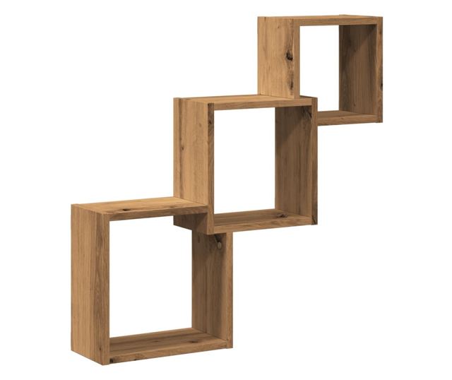 kézműves tölgy színű szerelt fa fali kocka polcok 68x15x68 cm