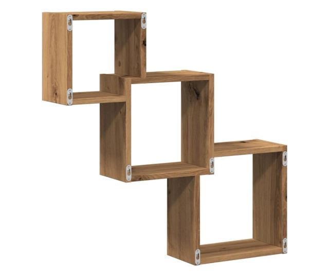 kézműves tölgy színű szerelt fa fali kocka polcok 68x15x68 cm