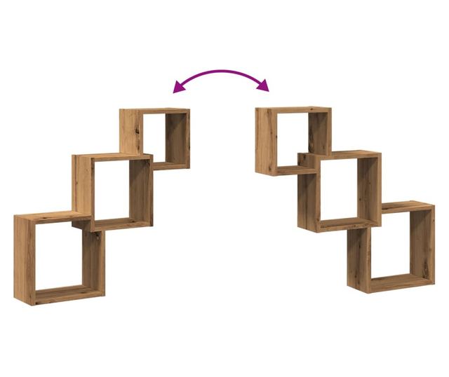 kézműves tölgy színű szerelt fa fali kocka polcok 68x15x68 cm