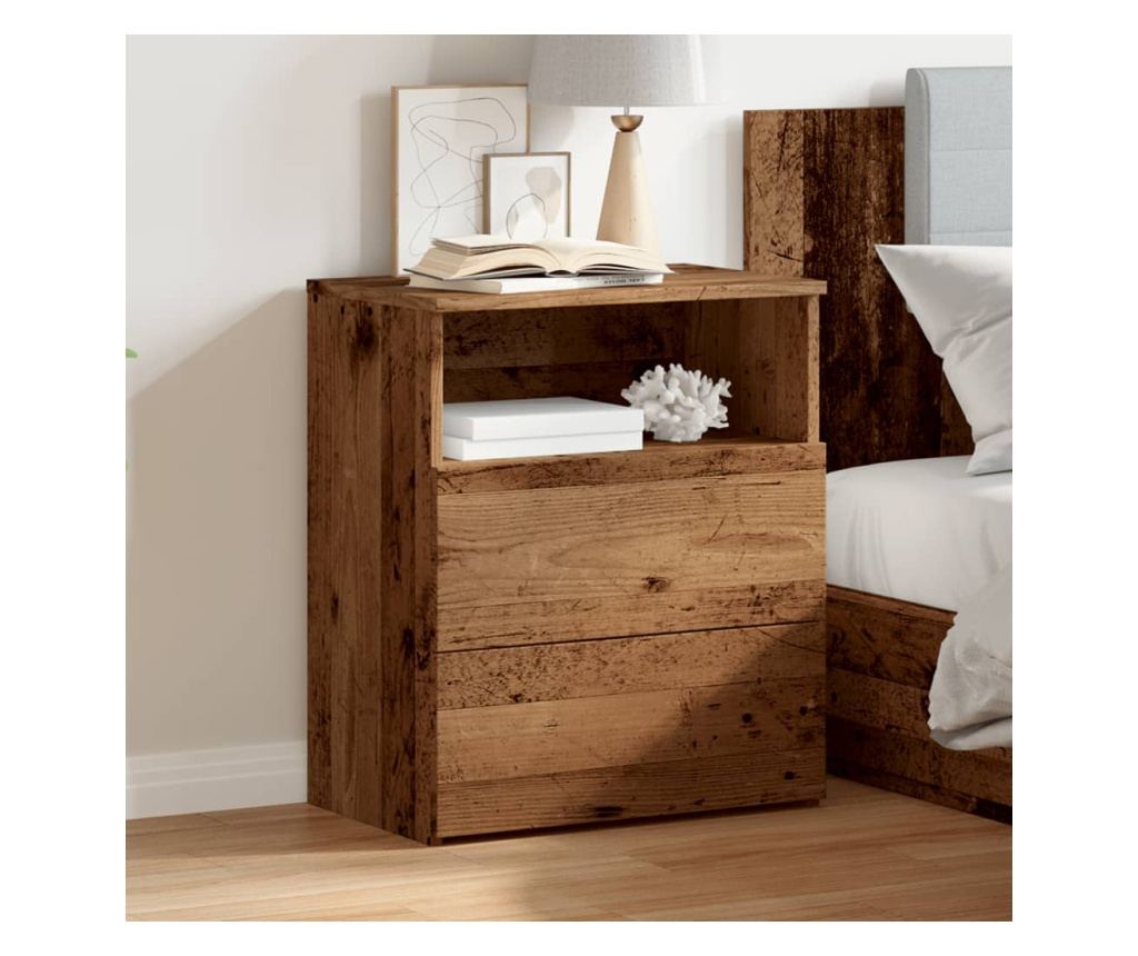 antik fa színű szerelt fa éjjeliszekrény 50 x 32 x 60 cm - 3
