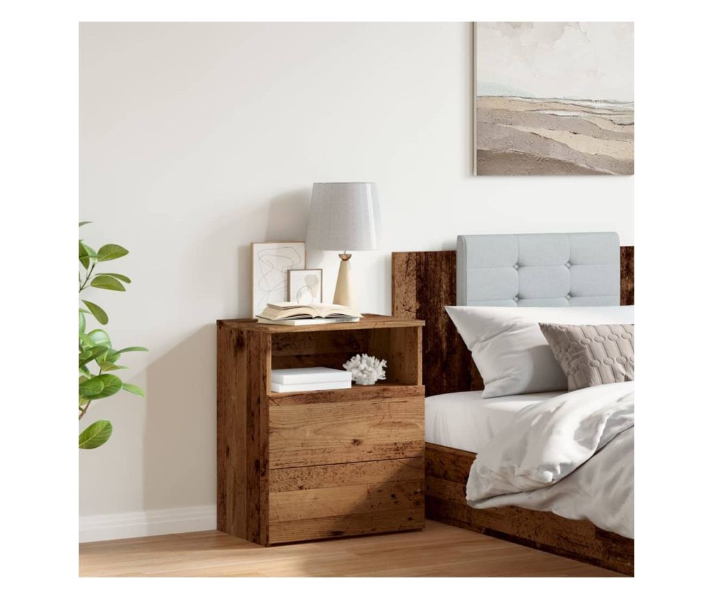 antik fa színű szerelt fa éjjeliszekrény 50 x 32 x 60 cm - 4