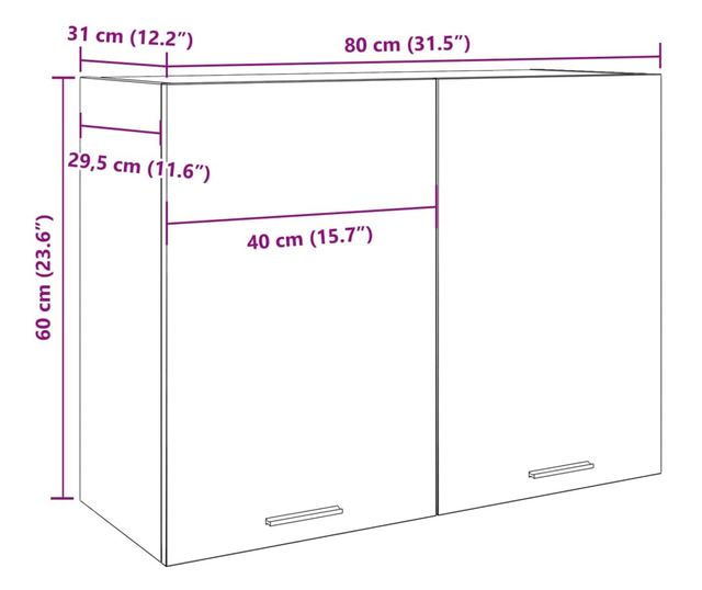 kézműves tölgy színű szerelt fa függőszekrény 80x31x60 cm