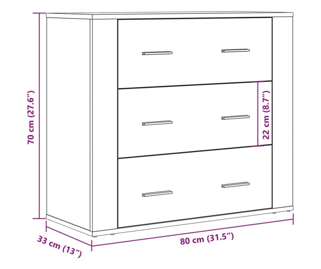 kézműves tölgy színű szerelt fa tálalószekrény 80 x 33 x 70 cm - 10